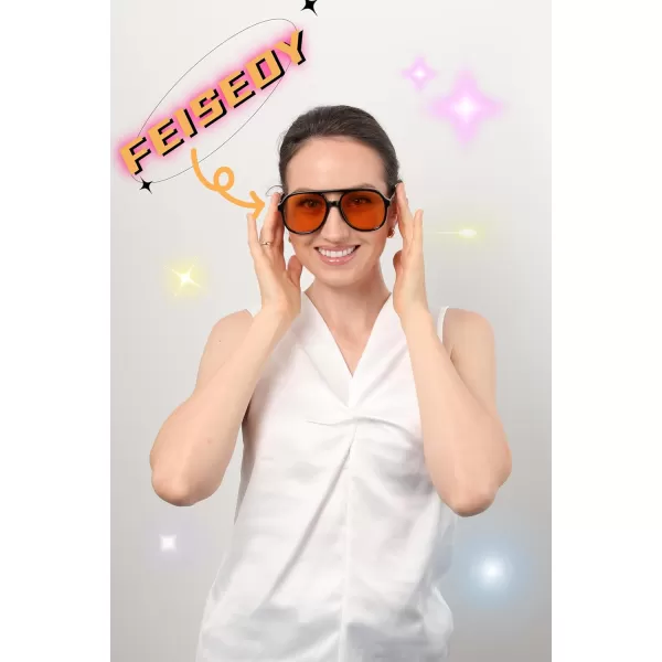 FEISEDY Retro Aviator Sunglasses Women Men Classic Square Shades Trendy Sun Glasses UV400 Protection B2394004 Black  Trendy Orange