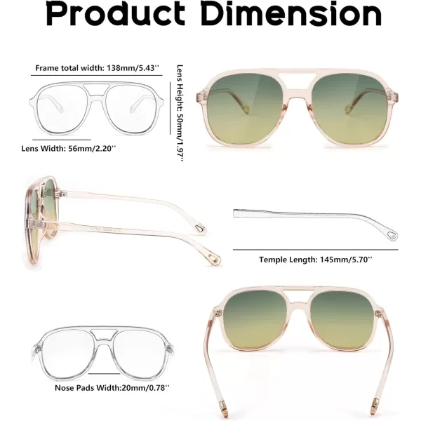 FEISEDY Retro Aviator Sunglasses Women Men Classic Square Shades Trendy Sun Glasses UV400 Protection B2394005 Transparent Pink  Blue Tea