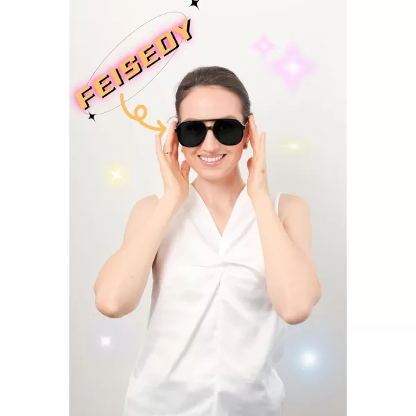 FEISEDY Retro Aviator Sunglasses Women Men Classic Square Shades Trendy Sun Glasses UV400 Protection B2394007 Black  Grey