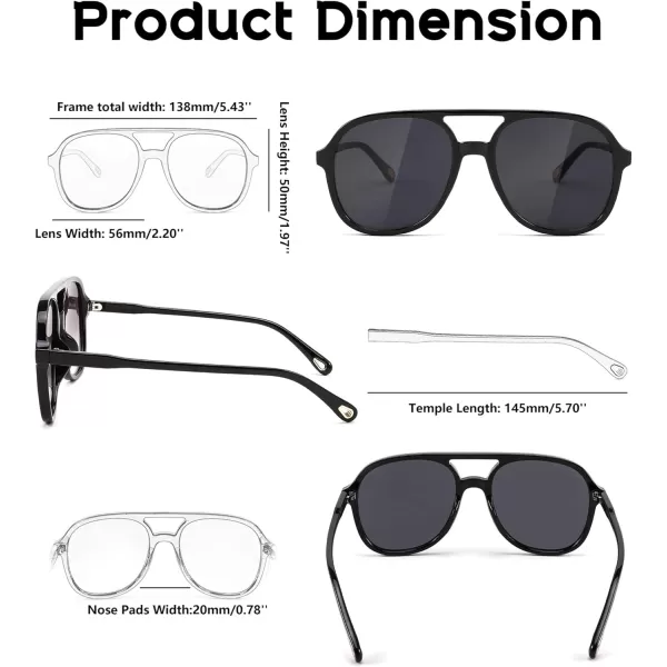 FEISEDY Retro Aviator Sunglasses Women Men Classic Square Shades Trendy Sun Glasses UV400 Protection B2394007 Black  Grey