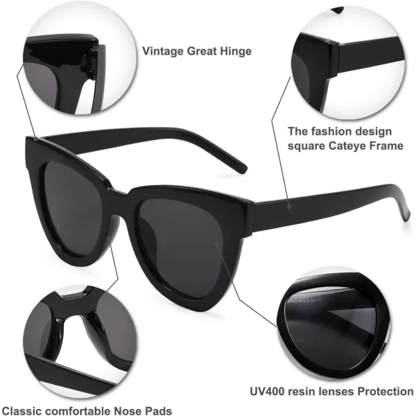 FEISEDY Retro Cat Eye Sunglasses Women Men Vintage Square Cateye UV400 Sunglasses B2586Black