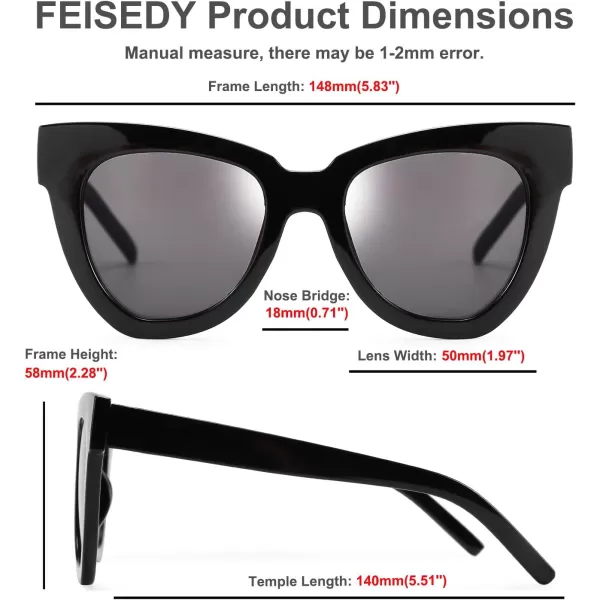FEISEDY Retro Cat Eye Sunglasses Women Men Vintage Square Cateye UV400 Sunglasses B2586Black