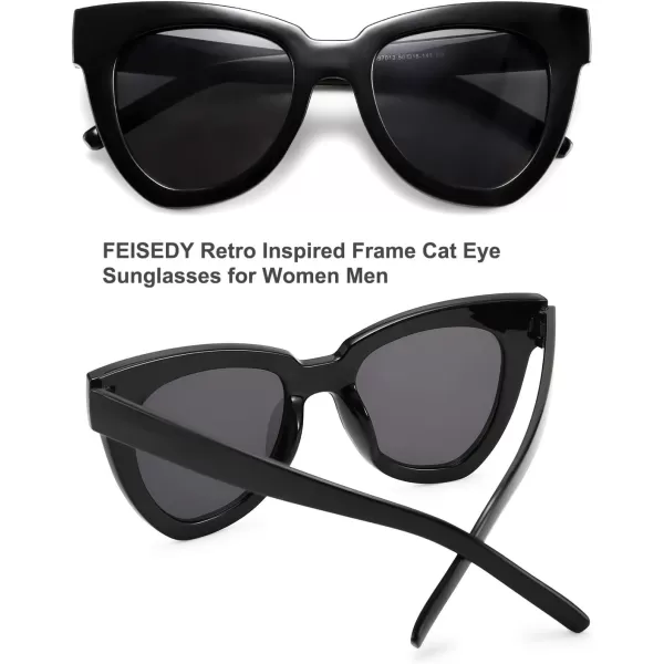 FEISEDY Retro Cat Eye Sunglasses Women Men Vintage Square Cateye UV400 Sunglasses B2586Black