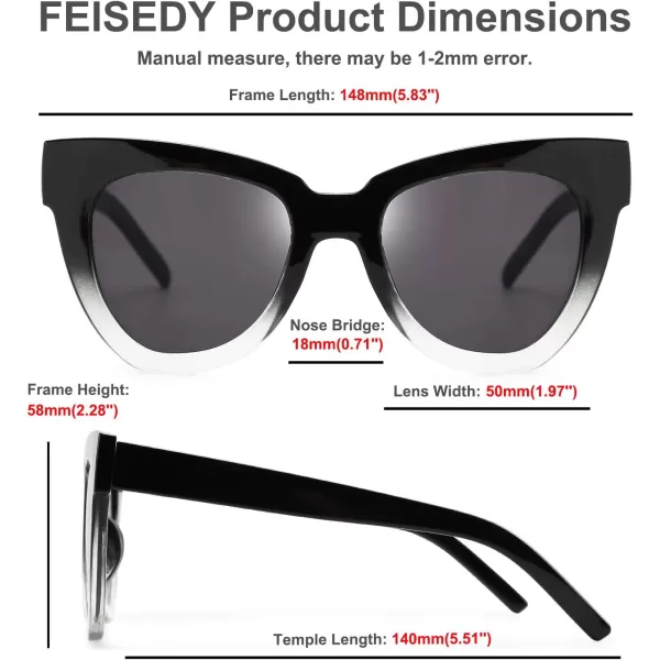 FEISEDY Retro Cat Eye Sunglasses Women Men Vintage Square Cateye UV400 Sunglasses B2586Black Clear