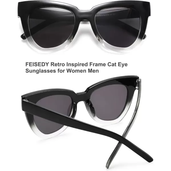 FEISEDY Retro Cat Eye Sunglasses Women Men Vintage Square Cateye UV400 Sunglasses B2586Black Clear