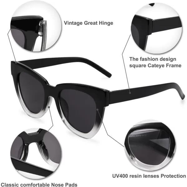 FEISEDY Retro Cat Eye Sunglasses Women Men Vintage Square Cateye UV400 Sunglasses B2586Black Clear