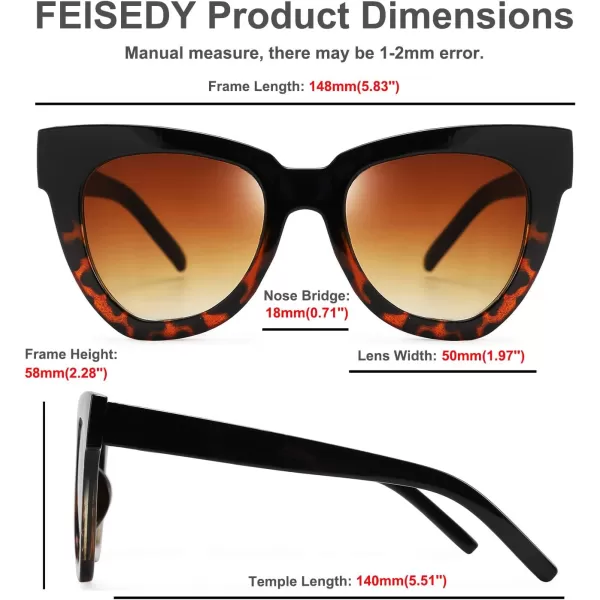 FEISEDY Retro Cat Eye Sunglasses Women Men Vintage Square Cateye UV400 Sunglasses B2586Blackleopard