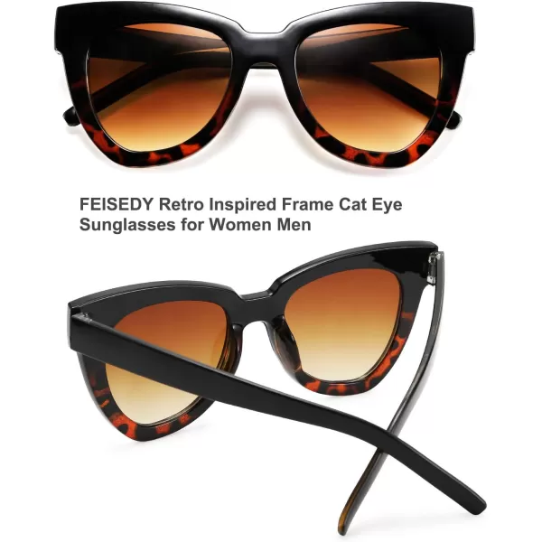 FEISEDY Retro Cat Eye Sunglasses Women Men Vintage Square Cateye UV400 Sunglasses B2586Blackleopard