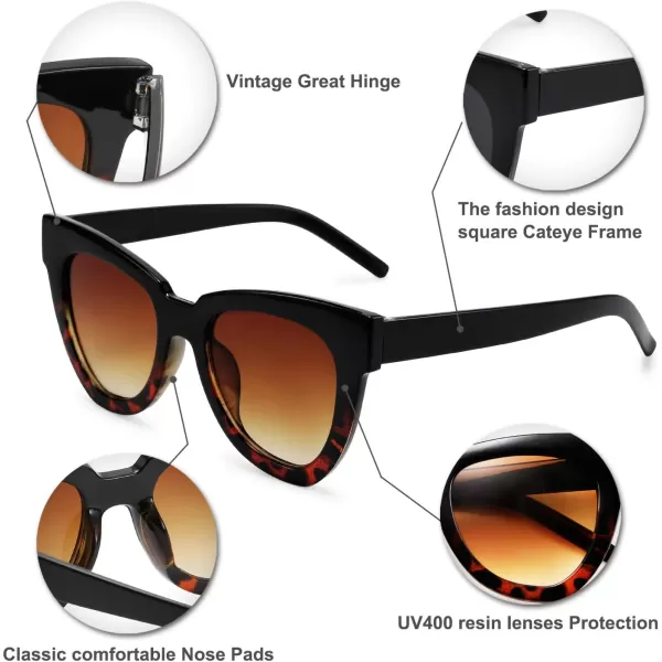 FEISEDY Retro Cat Eye Sunglasses Women Men Vintage Square Cateye UV400 Sunglasses B2586Blackleopard