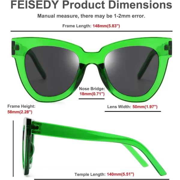 FEISEDY Retro Cat Eye Sunglasses Women Men Vintage Square Cateye UV400 Sunglasses B2586Green