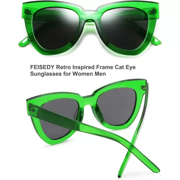 FEISEDY Retro Cat Eye Sunglasses Women Men Vintage Square Cateye UV400 Sunglasses B2586Green