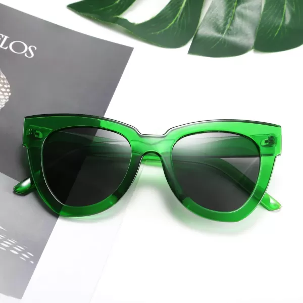 FEISEDY Retro Cat Eye Sunglasses Women Men Vintage Square Cateye UV400 Sunglasses B2586Green