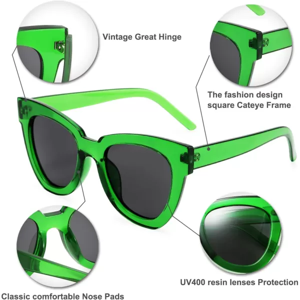 FEISEDY Retro Cat Eye Sunglasses Women Men Vintage Square Cateye UV400 Sunglasses B2586Green