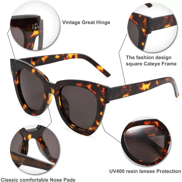 FEISEDY Retro Cat Eye Sunglasses Women Men Vintage Square Cateye UV400 Sunglasses B2586Leopard