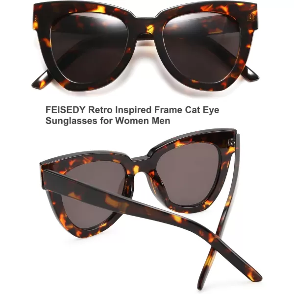 FEISEDY Retro Cat Eye Sunglasses Women Men Vintage Square Cateye UV400 Sunglasses B2586Leopard