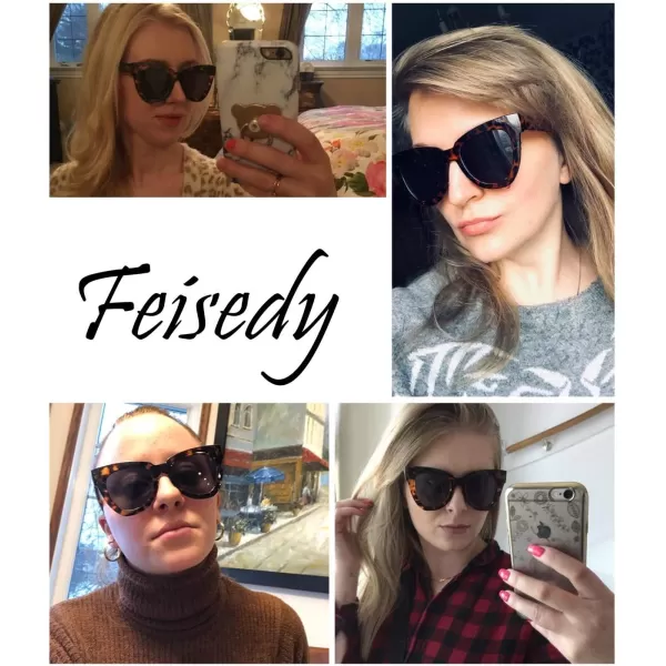 FEISEDY Retro Cat Eye Sunglasses Women Men Vintage Square Cateye UV400 Sunglasses B2586Leopard