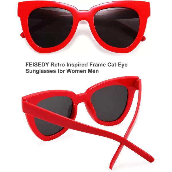 FEISEDY Retro Cat Eye Sunglasses Women Men Vintage Square Cateye UV400 Sunglasses B2586Red