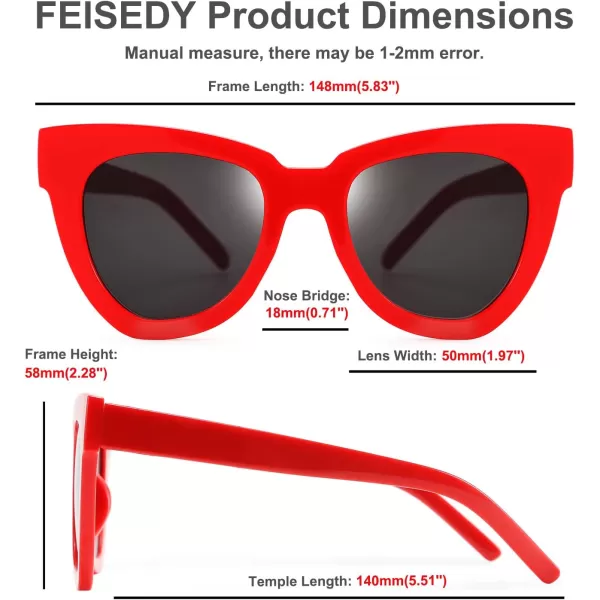 FEISEDY Retro Cat Eye Sunglasses Women Men Vintage Square Cateye UV400 Sunglasses B2586Red