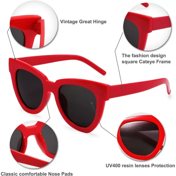 FEISEDY Retro Cat Eye Sunglasses Women Men Vintage Square Cateye UV400 Sunglasses B2586Red