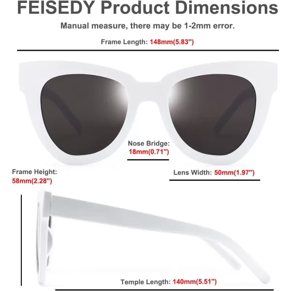 FEISEDY Retro Cat Eye Sunglasses Women Men Vintage Square Cateye UV400 Sunglasses B2586White