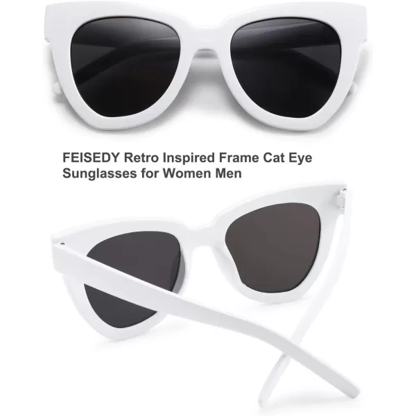 FEISEDY Retro Cat Eye Sunglasses Women Men Vintage Square Cateye UV400 Sunglasses B2586White