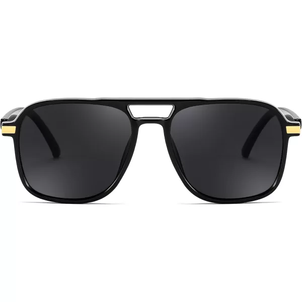 FEISEDY Retro Polarized Aviator Sunglasses Womens Men 70s Vintage Square Aviators Shades B9134Black FrameGrey Lens