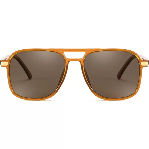 FEISEDY Retro Polarized Aviator Sunglasses Womens Men 70s Vintage Square Aviators Shades B9134Brown TempleTea Lens