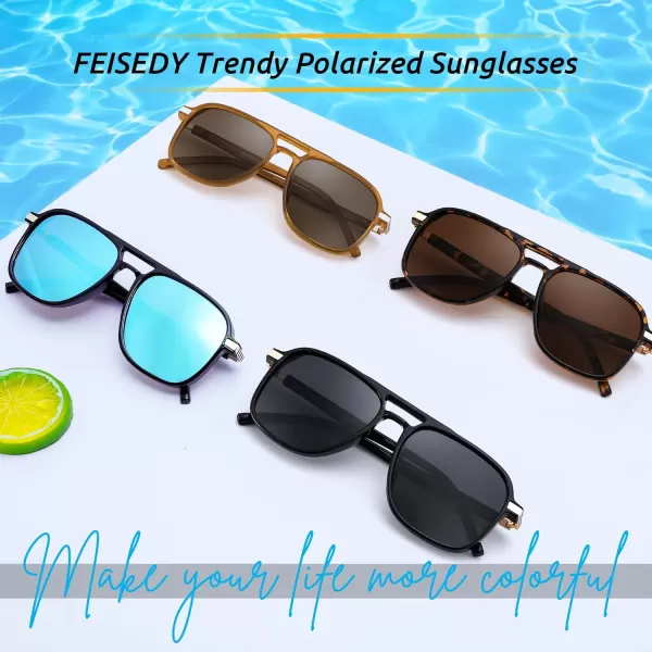 FEISEDY Retro Polarized Aviator Sunglasses Womens Men 70s Vintage Square Aviators Shades B9134Leopard TempleBrown Lens