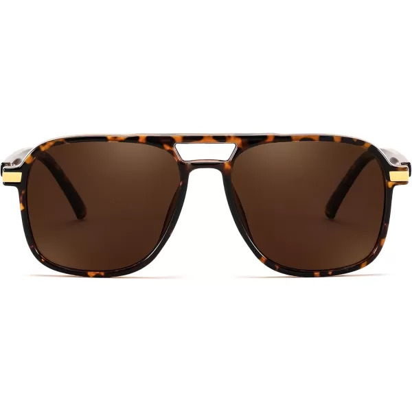 FEISEDY Retro Polarized Aviator Sunglasses Womens Men 70s Vintage Square Aviators Shades B9134Leopard TempleBrown Lens