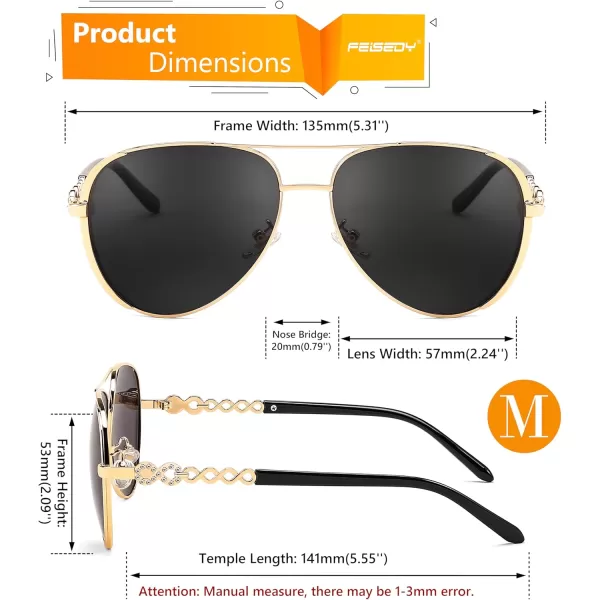 FEISEDY Retro Polarized Pilot Sunglasses for Women 70s Vintage Trendy Shades B4147Black