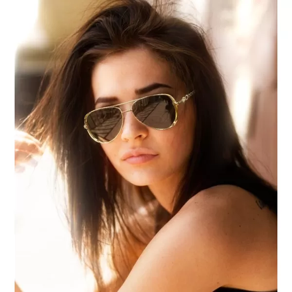 FEISEDY Retro Polarized Pilot Sunglasses for Women 70s Vintage Trendy Shades B4147Black