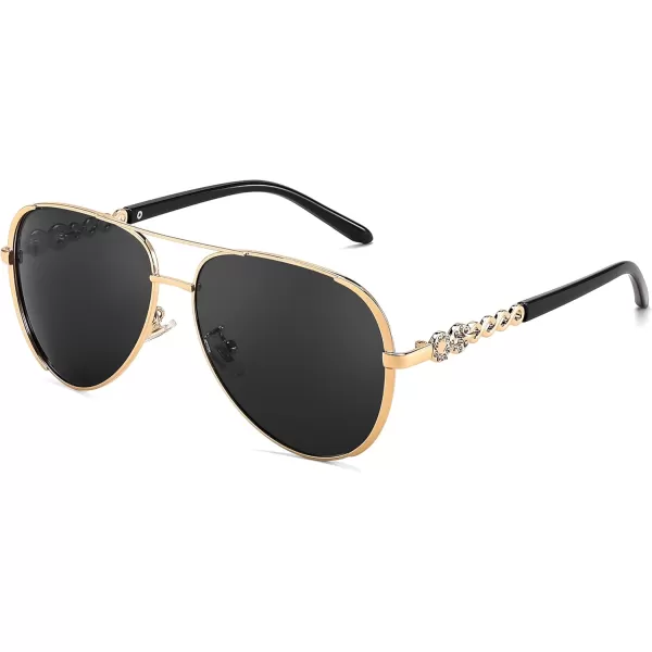 FEISEDY Retro Polarized Pilot Sunglasses for Women 70s Vintage Trendy Shades B4147Black