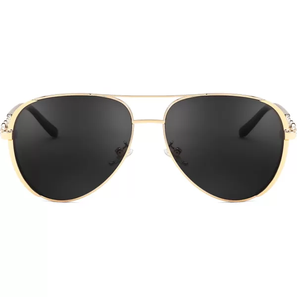 FEISEDY Retro Polarized Pilot Sunglasses for Women 70s Vintage Trendy Shades B4147Black