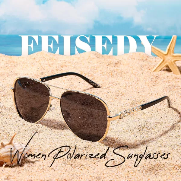 FEISEDY Retro Polarized Pilot Sunglasses for Women 70s Vintage Trendy Shades B4147Black