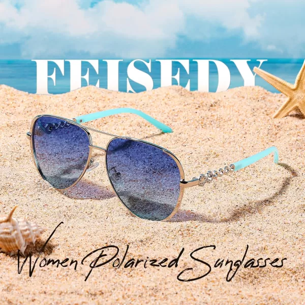 FEISEDY Retro Polarized Pilot Sunglasses for Women 70s Vintage Trendy Shades B4147Blue