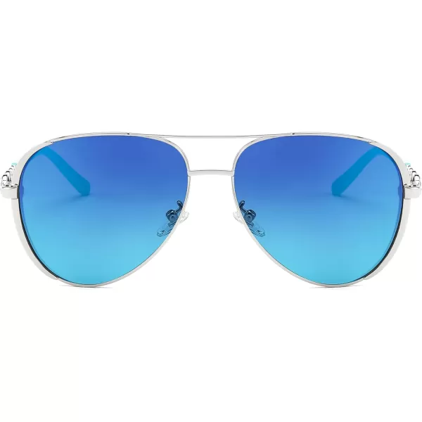 FEISEDY Retro Polarized Pilot Sunglasses for Women 70s Vintage Trendy Shades B4147Blue