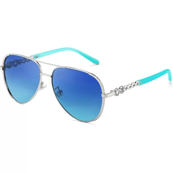 FEISEDY Retro Polarized Pilot Sunglasses for Women 70s Vintage Trendy Shades B4147Blue