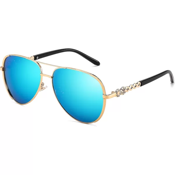 FEISEDY Retro Polarized Pilot Sunglasses for Women 70s Vintage Trendy Shades B4147Blue Mirror