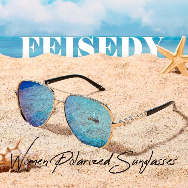 FEISEDY Retro Polarized Pilot Sunglasses for Women 70s Vintage Trendy Shades B4147Blue Mirror