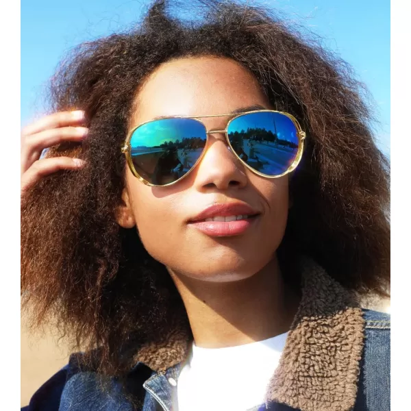 FEISEDY Retro Polarized Pilot Sunglasses for Women 70s Vintage Trendy Shades B4147Blue Mirror