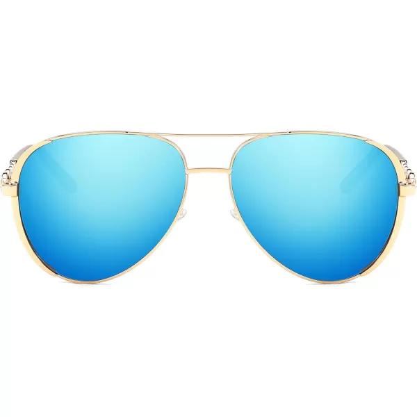 FEISEDY Retro Polarized Pilot Sunglasses for Women 70s Vintage Trendy Shades B4147Blue Mirror