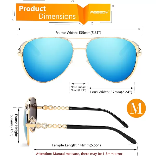 FEISEDY Retro Polarized Pilot Sunglasses for Women 70s Vintage Trendy Shades B4147Blue Mirror