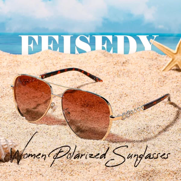 FEISEDY Retro Polarized Pilot Sunglasses for Women 70s Vintage Trendy Shades B4147Gradient Brown