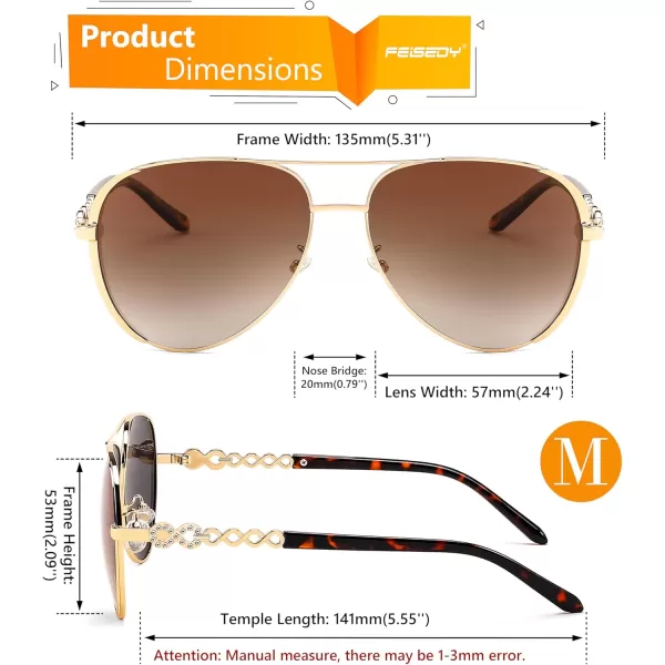 FEISEDY Retro Polarized Pilot Sunglasses for Women 70s Vintage Trendy Shades B4147Gradient Brown