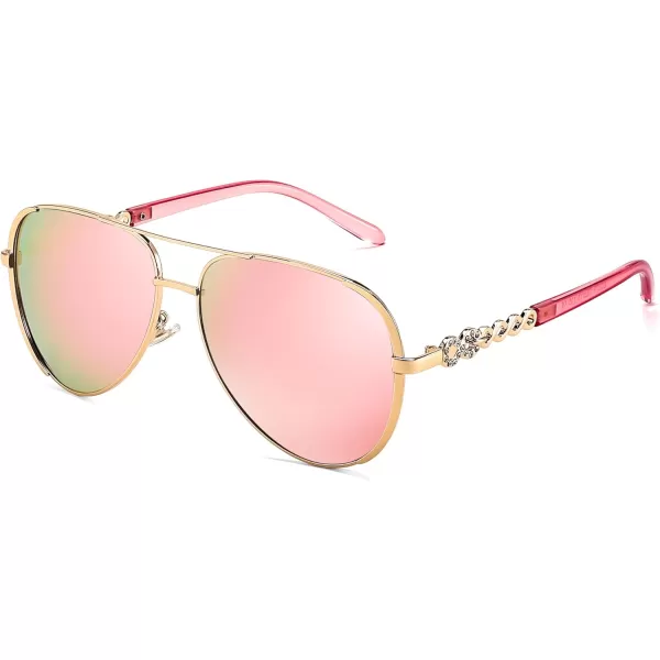 FEISEDY Retro Polarized Pilot Sunglasses for Women 70s Vintage Trendy Shades B4147Pink Mirror