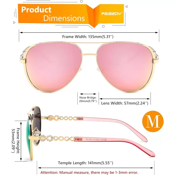 FEISEDY Retro Polarized Pilot Sunglasses for Women 70s Vintage Trendy Shades B4147Pink Mirror