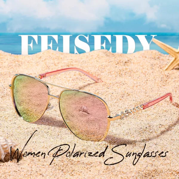 FEISEDY Retro Polarized Pilot Sunglasses for Women 70s Vintage Trendy Shades B4147Pink Mirror