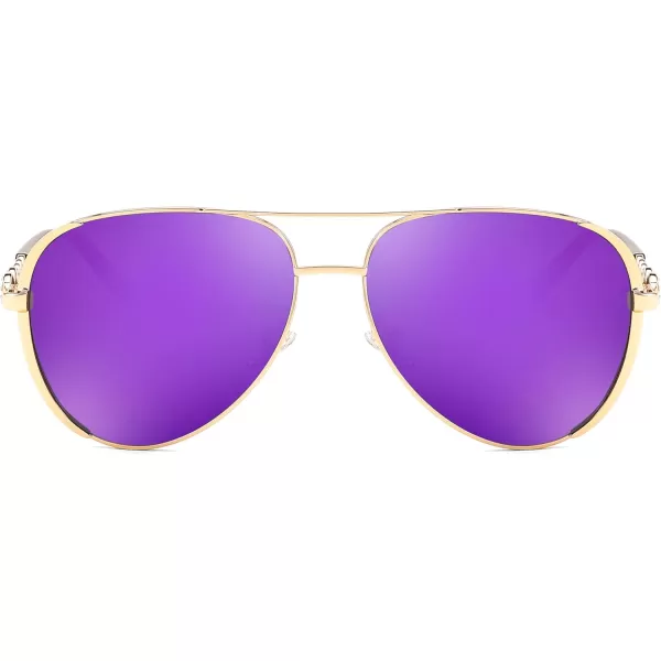 FEISEDY Retro Polarized Pilot Sunglasses for Women 70s Vintage Trendy Shades B4147Purple Mirror