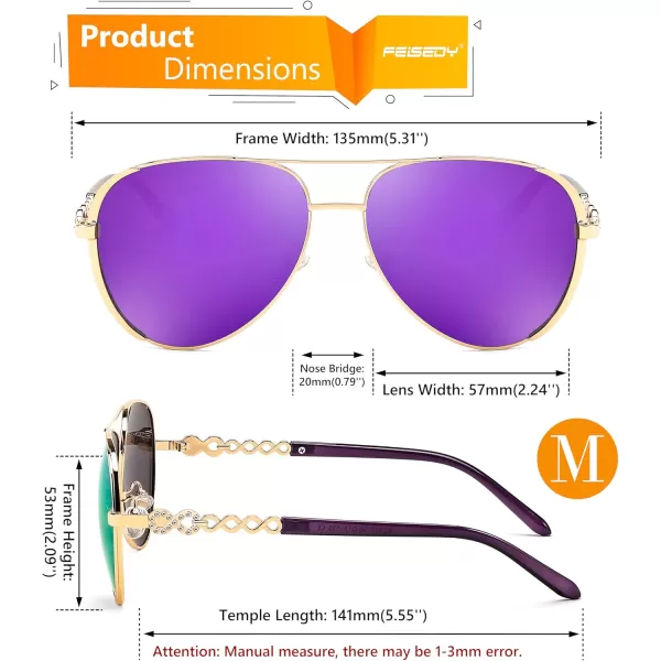 FEISEDY Retro Polarized Pilot Sunglasses for Women 70s Vintage Trendy Shades B4147Purple Mirror