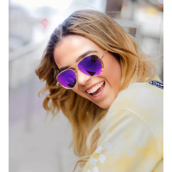 FEISEDY Retro Polarized Pilot Sunglasses for Women 70s Vintage Trendy Shades B4147Purple Mirror